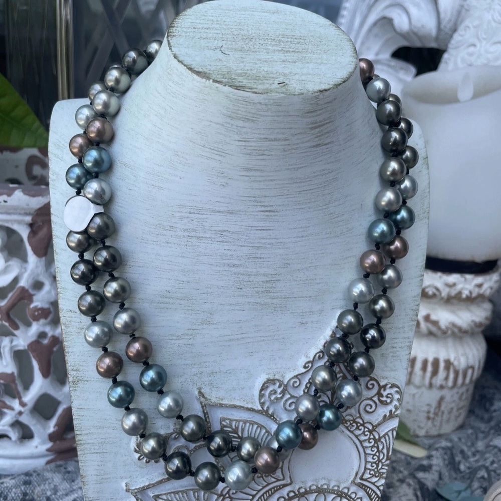 Multi Color Pearl Necklace Double Strand Elegant Fine Jewelry Statement Estate